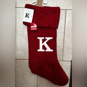 New Wondershop Initial K Monogram Knit 19" Christmas Stocking Red Letters